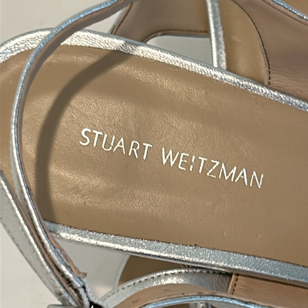 New Stuart Weitzman Silver Strappy Heels Size 9, Style code SB052. - Picture 2 of 9